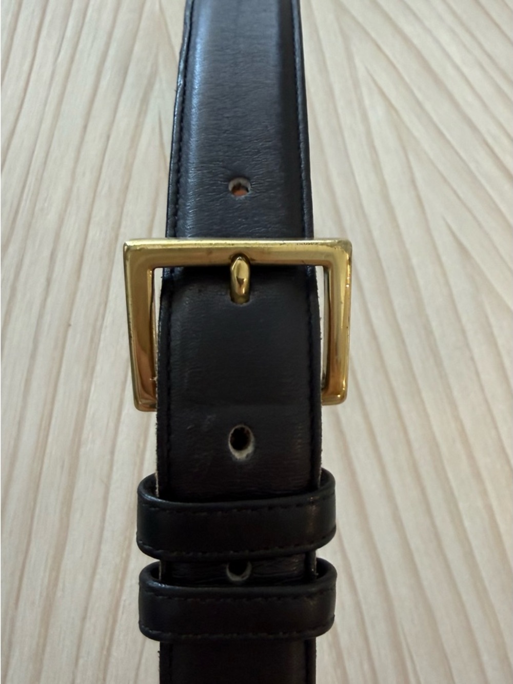 Coach Men's Black Leather Belt with Brass Buckle 36